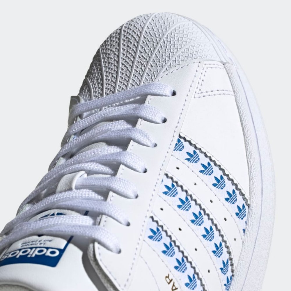 adidas Superstar White Blue Trefoil Stripes FY3494 Shelltoe Fashion Sneaker - Picture 10 of 12